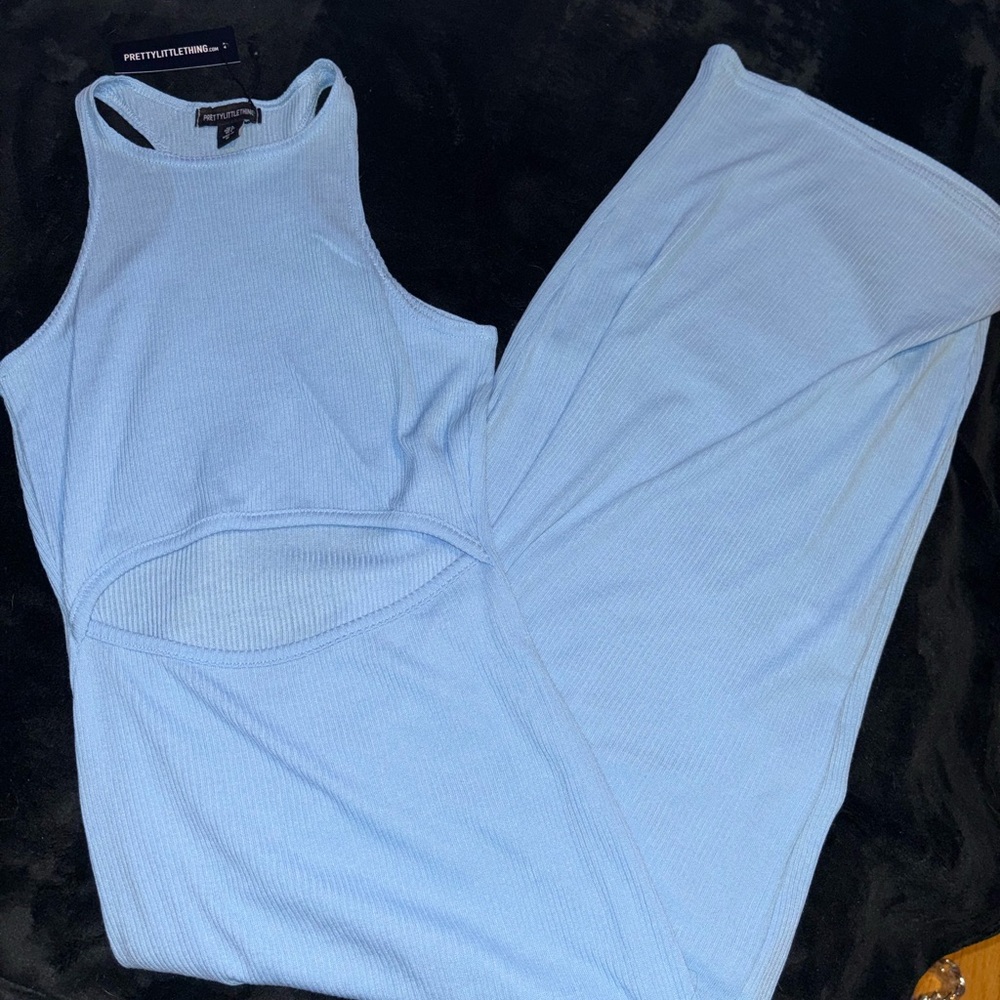 PrettyLittleThing Baby Blue Racer Neck Dress